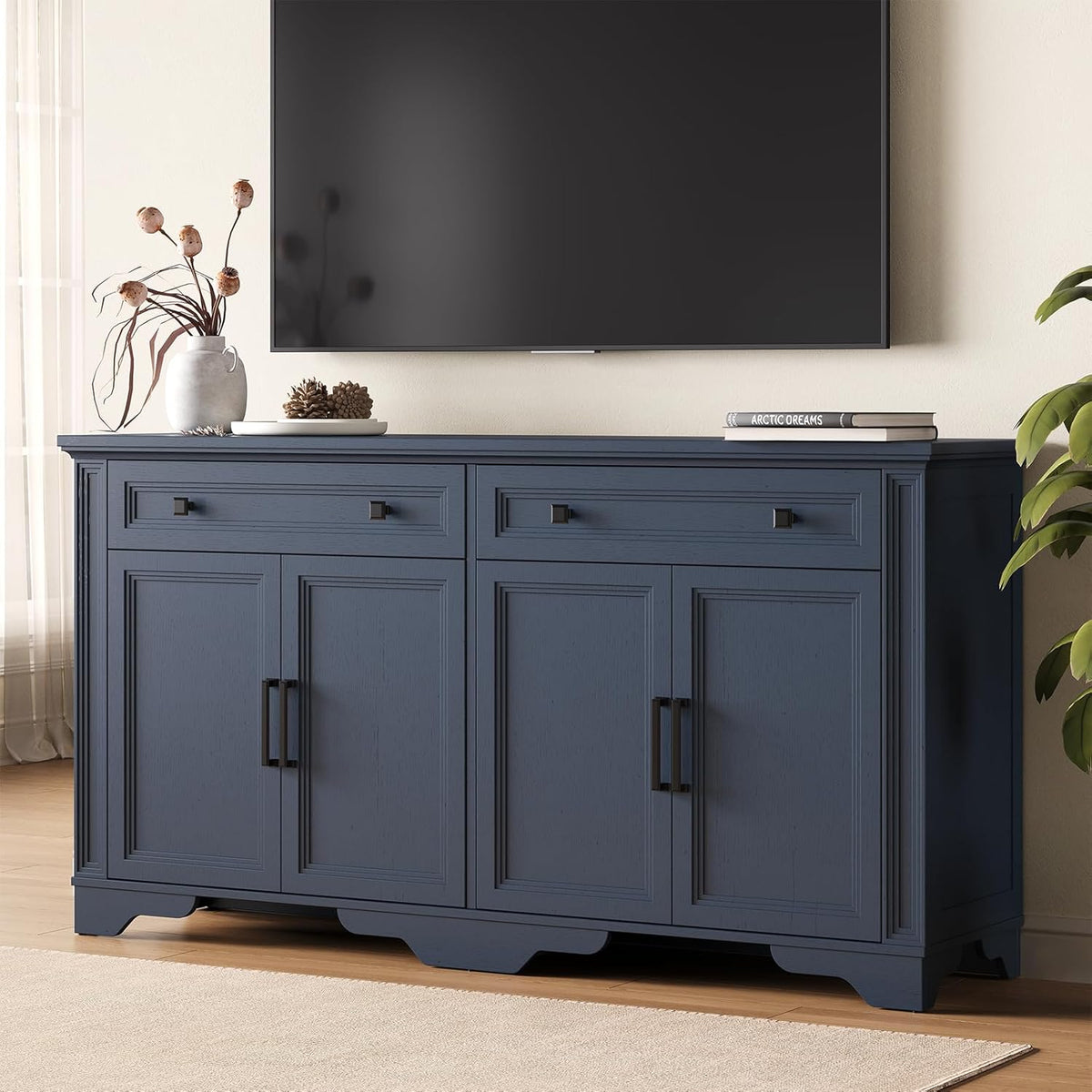 63 Inch Kitchen Sideboard Buffet with Drawers and Doors