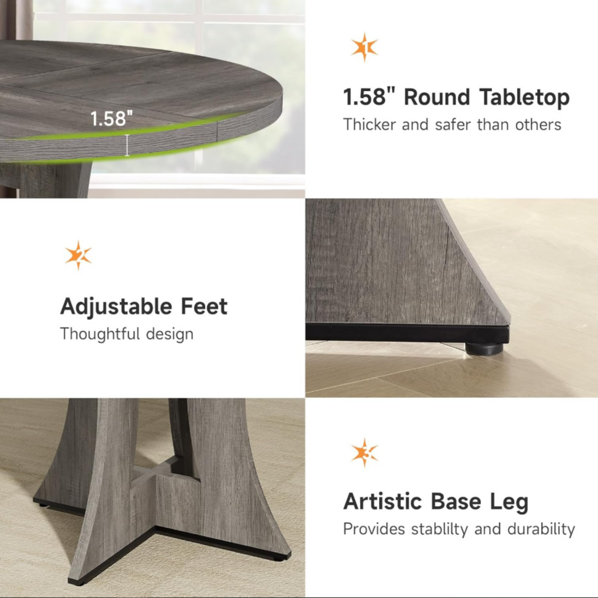 47 Inch Round Wooden Dining Table, Modern Kitchen Table