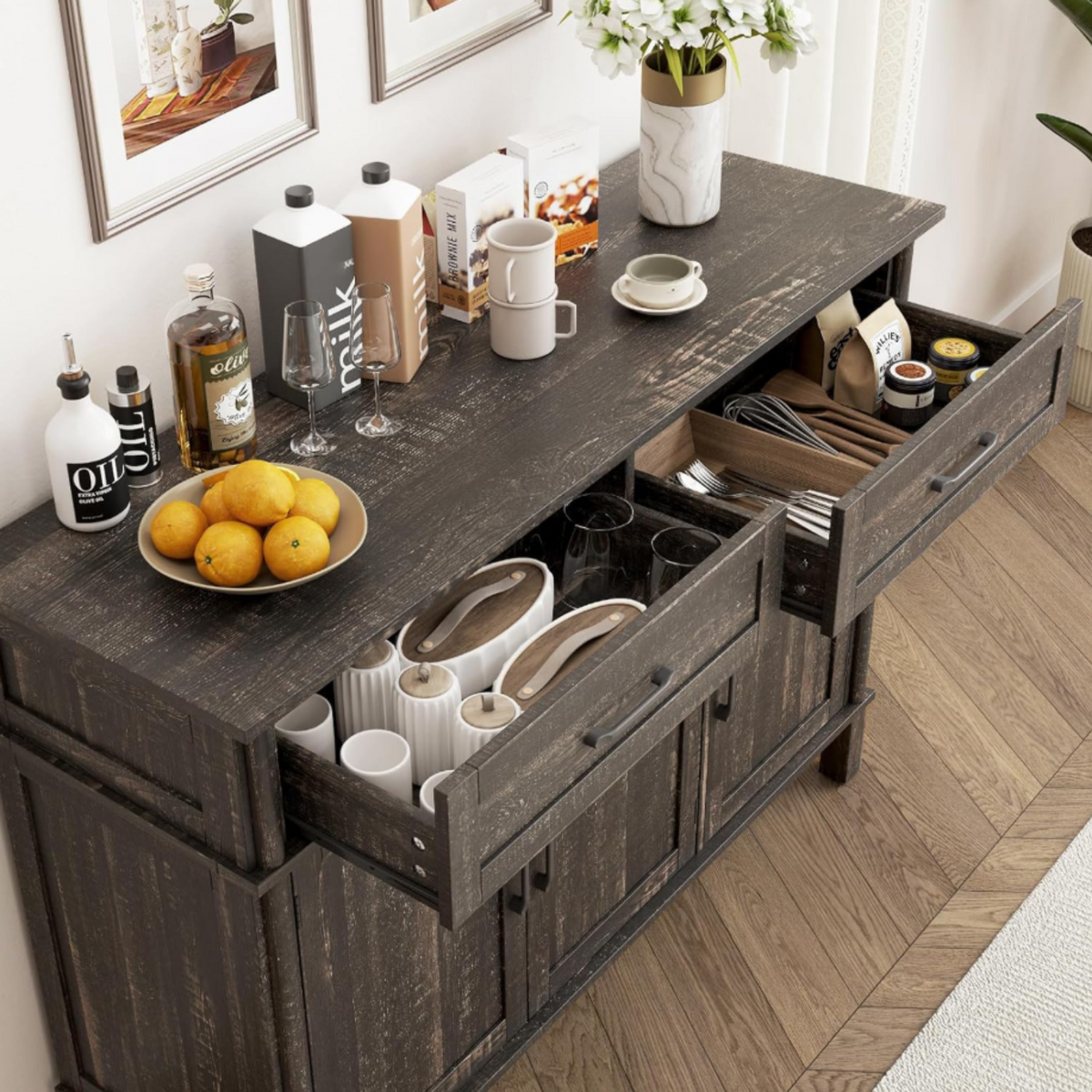 Wood Buffet Sideboard with 2 Drawers and 3 Doors