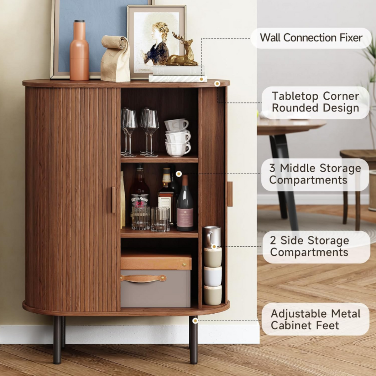 44" Modern High Sideboard Cabinet with Sliding Door