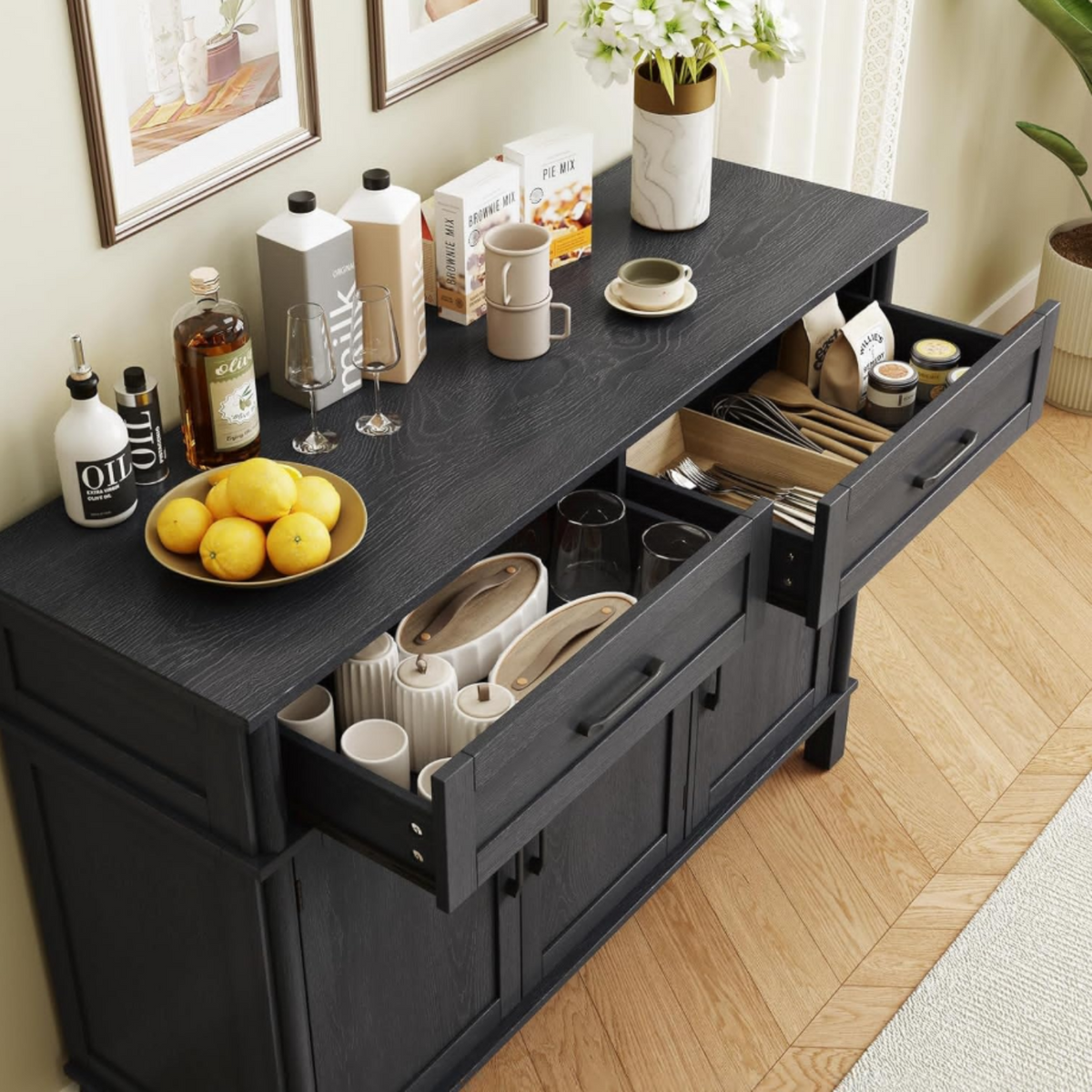 Wood Buffet Sideboard with 2 Drawers and 3 Doors