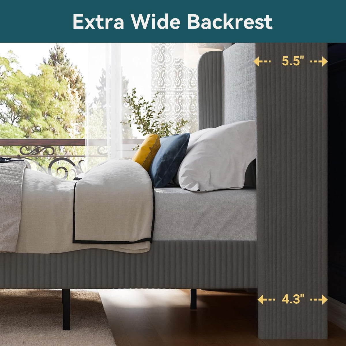 Corduroy Velvet Upholstered Bed with Wingback Headboard