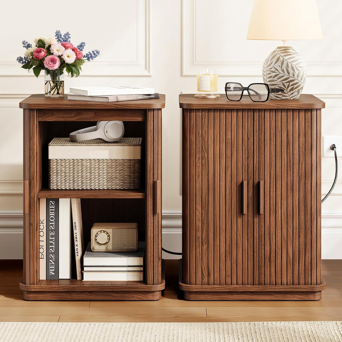 Small Square Side Table with Charging Station