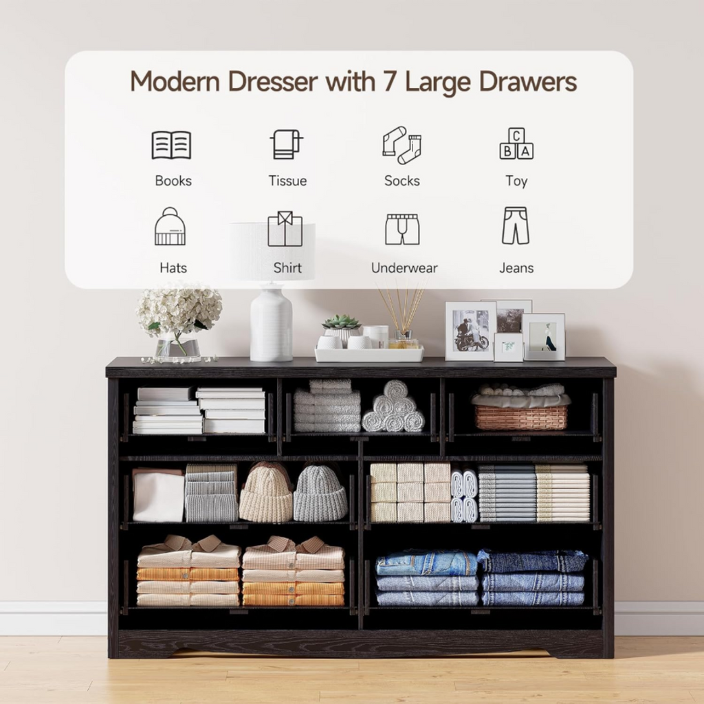 55 Inch 7 Drawer Dresser with Metal Handles