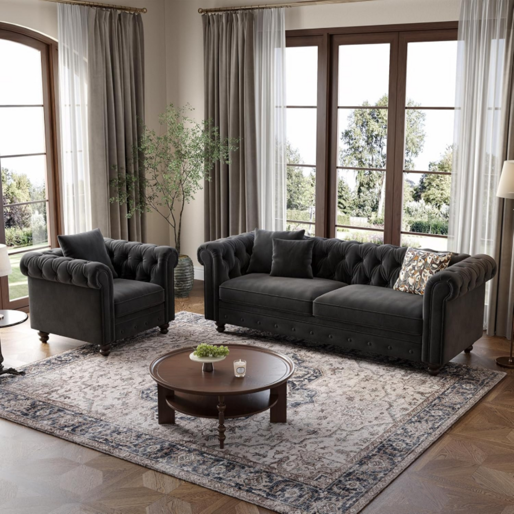 Velvet Chesterfield Tufted Accent Armchair