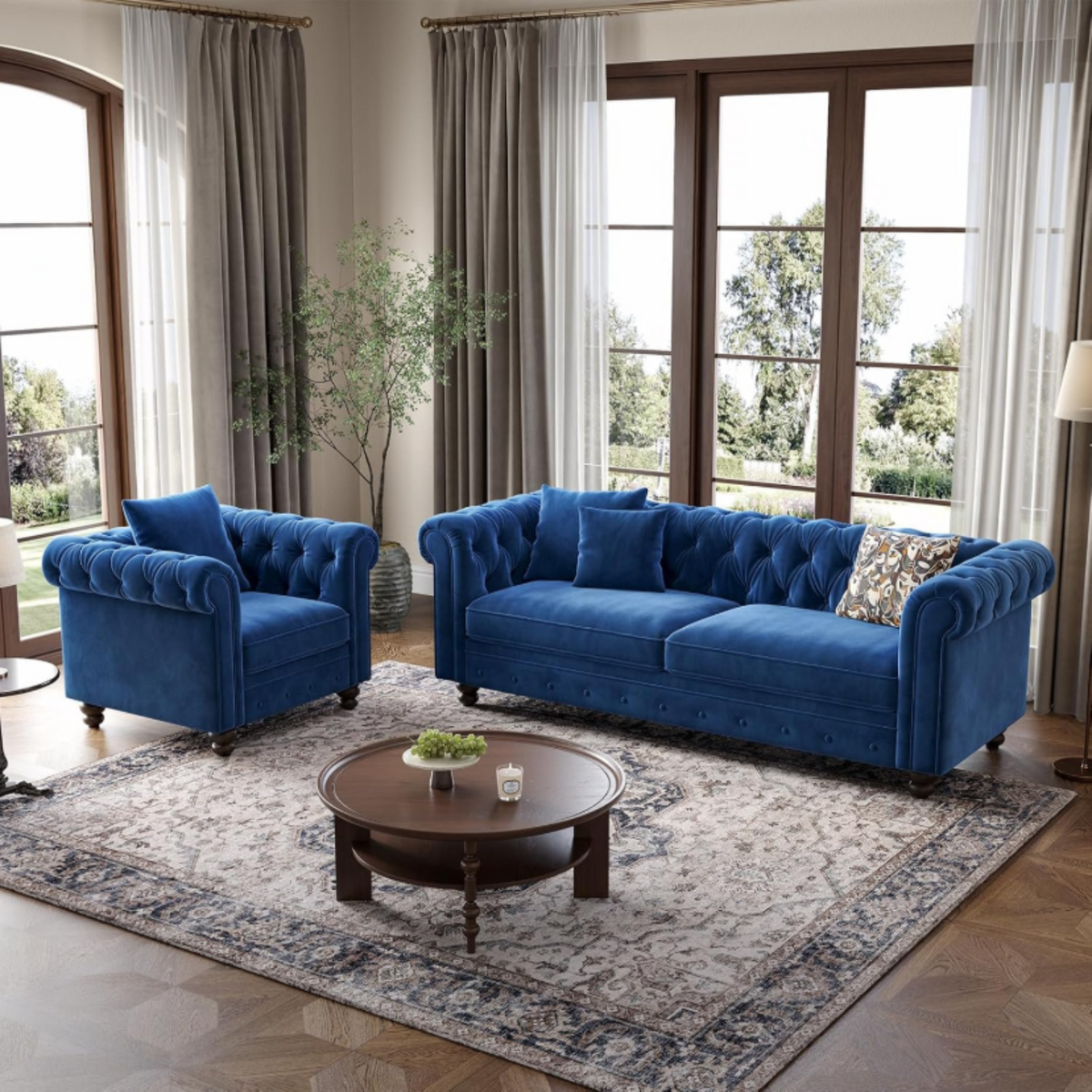 Velvet Chesterfield Tufted Accent Armchair