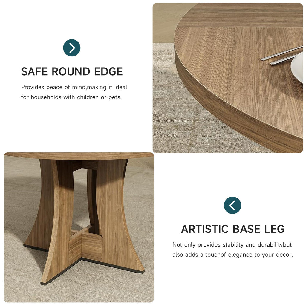 47 Inch Round Wooden Dining Table, Modern Kitchen Table