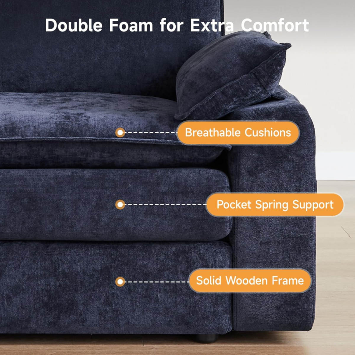 119 Inch Modular L-Shaped Chenille Sectional Sofa