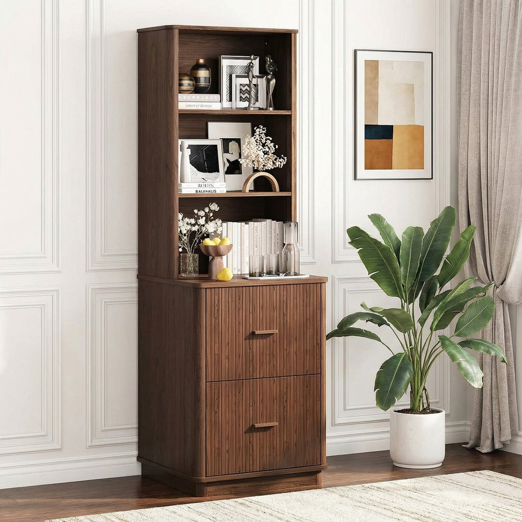 71 in Tall Fluted Bookcase with File Drawers