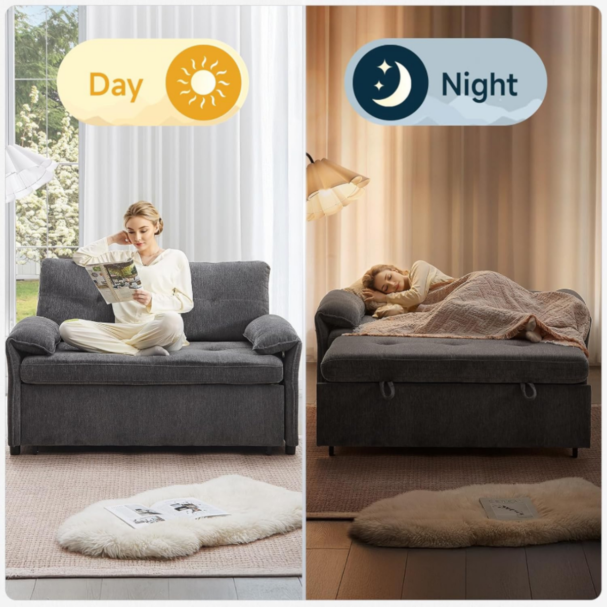 3-in-1 Convertible Chenille Sofa Bed with USB