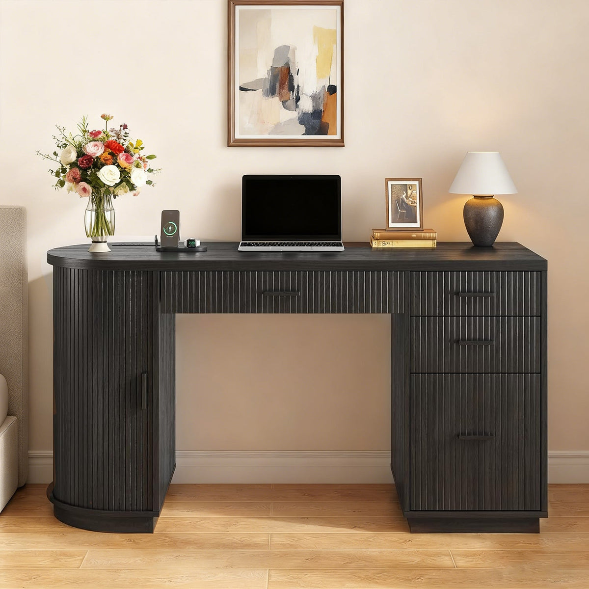 57 in Fluted Executive Desk with File Cabinet