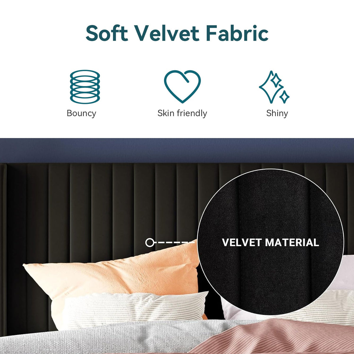 Velvet Platform Bed Frame with Tufted Headboard
