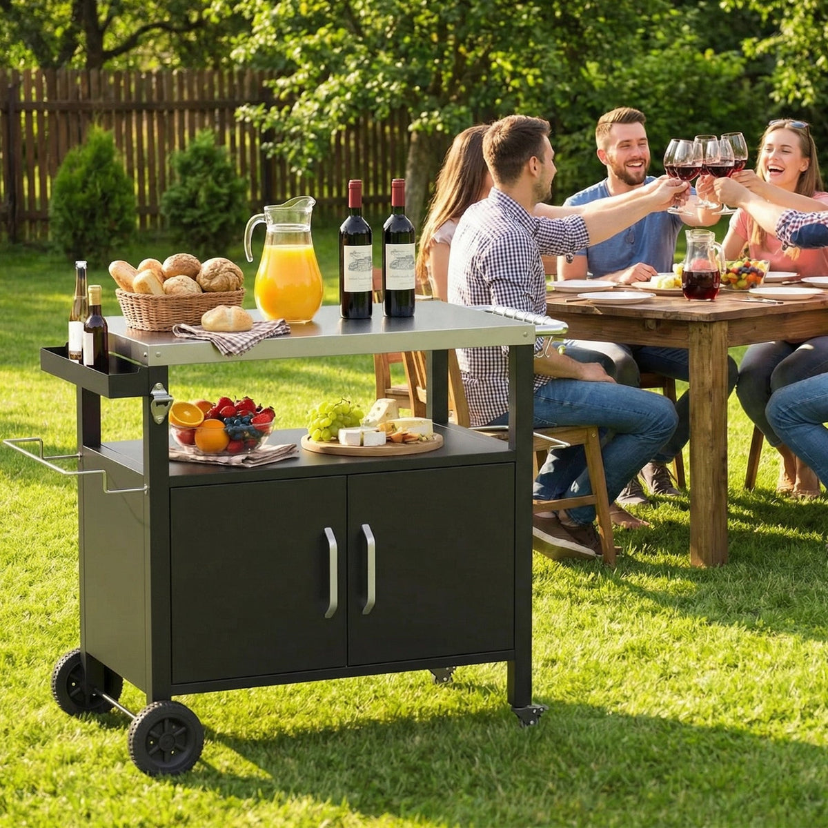 Outdoor Grill Cart with Storage Cabinet and Wheels
