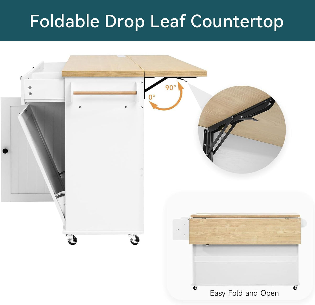 Kitchen Island Cart with Trash Can Storage on Wheels