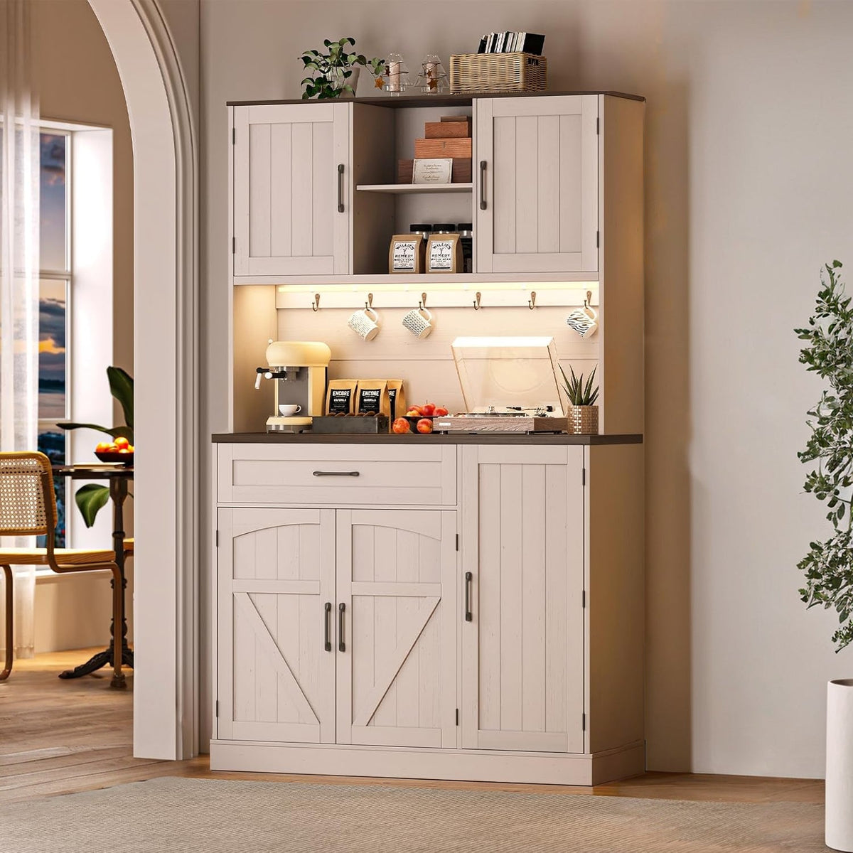 71-Inch Kitchen Pantry Cabinet with LED Light and Outlet