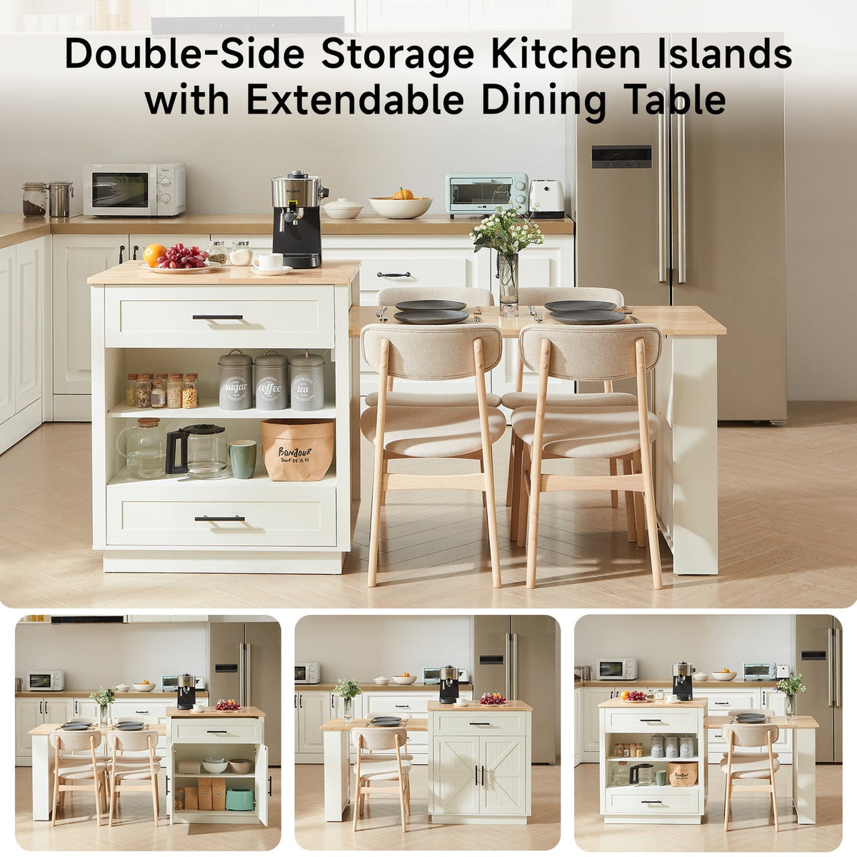 Kitchen Island with Extendable Table and Power Outlet