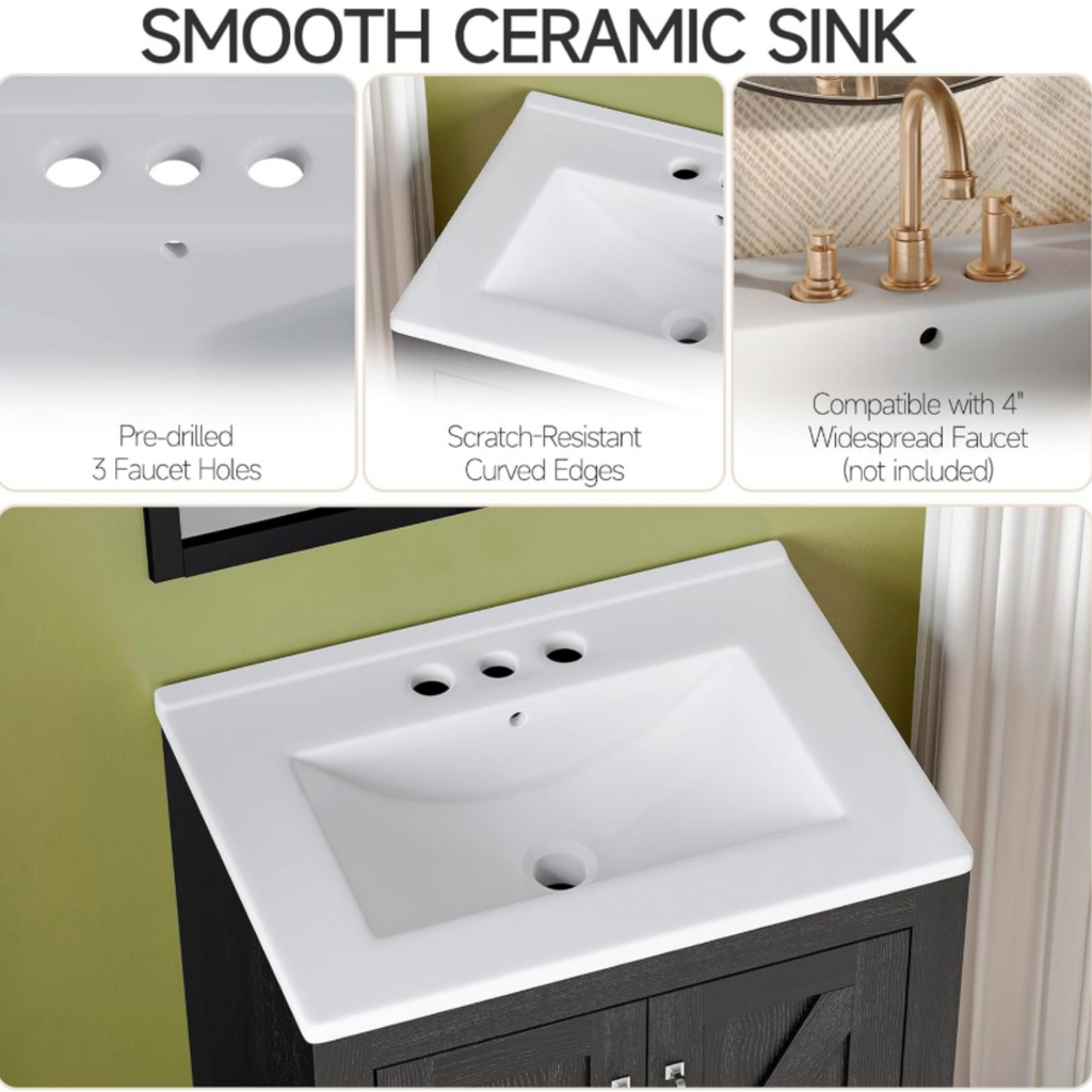 24-Inch Farmhouse Bathroom Vanity with Sink, 2 Doors