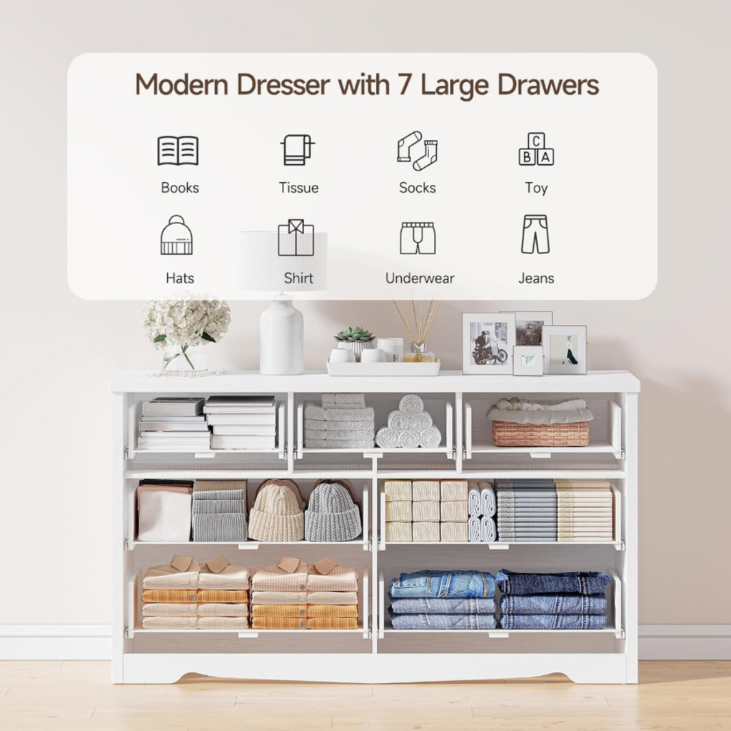 55 Inch 7 Drawer Dresser with Metal Handles