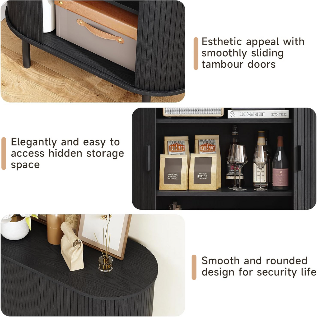 44" Modern High Sideboard Cabinet with Sliding Door