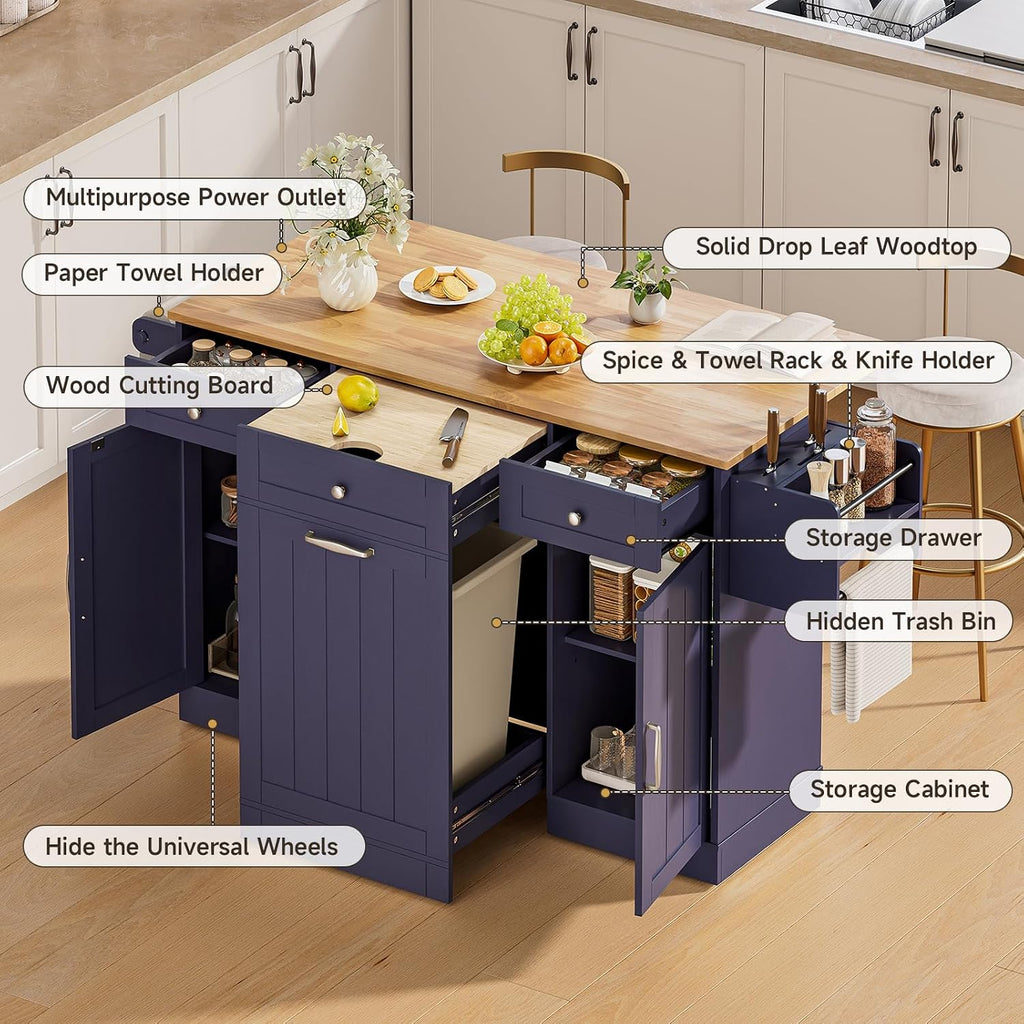 61 Inch Rolling Kitchen Island with Cutting Board