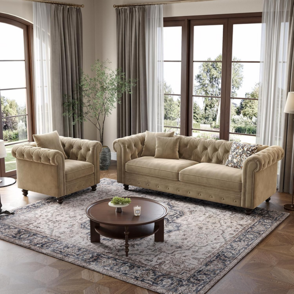 Velvet Chesterfield Tufted Accent Armchair