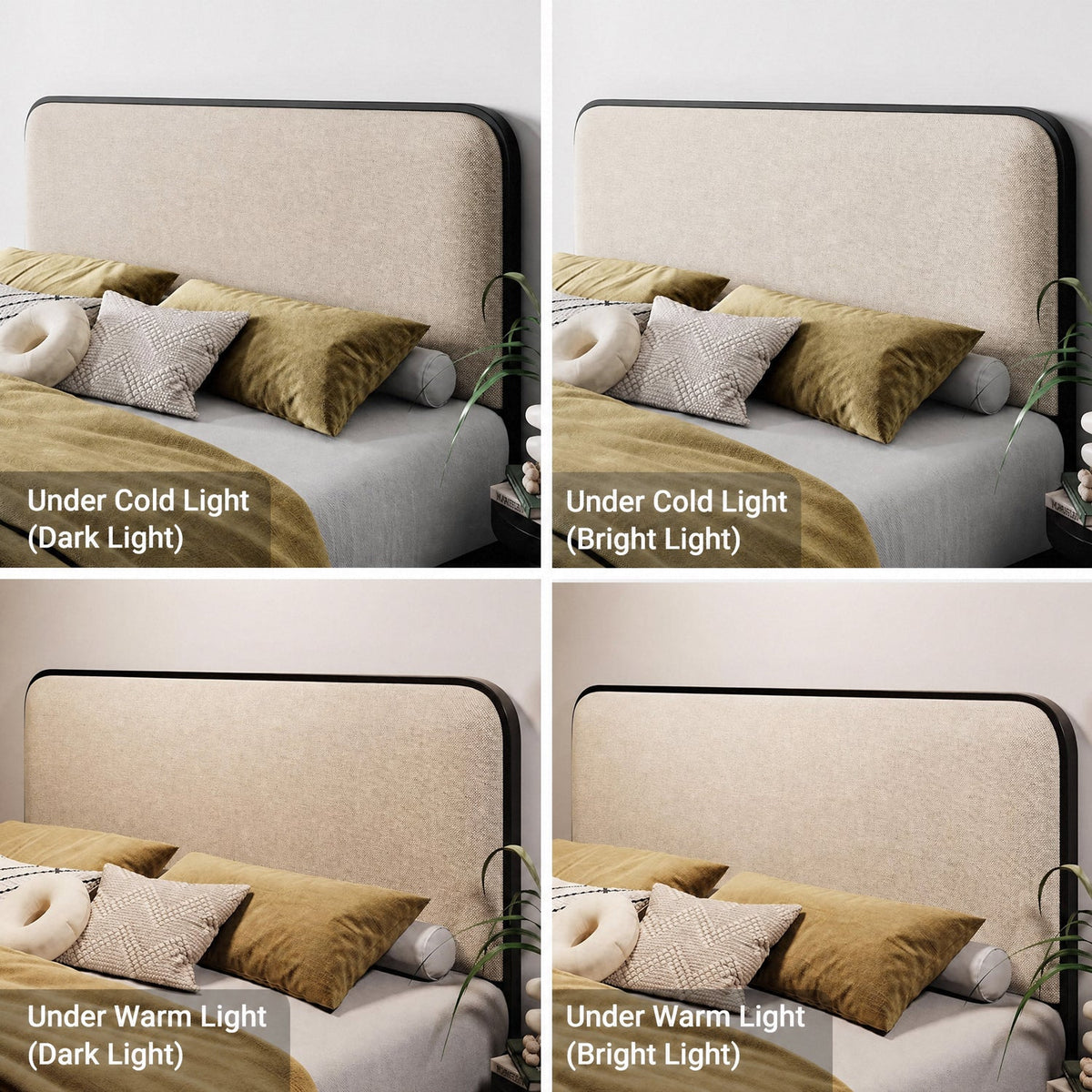 Metal Bed Frame with Curved Upholstered Headboard