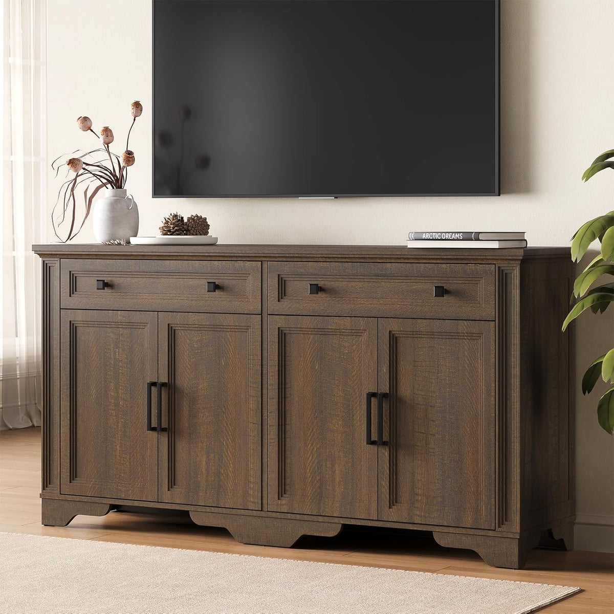 63 Inch Kitchen Sideboard Buffet with Drawers and Doors