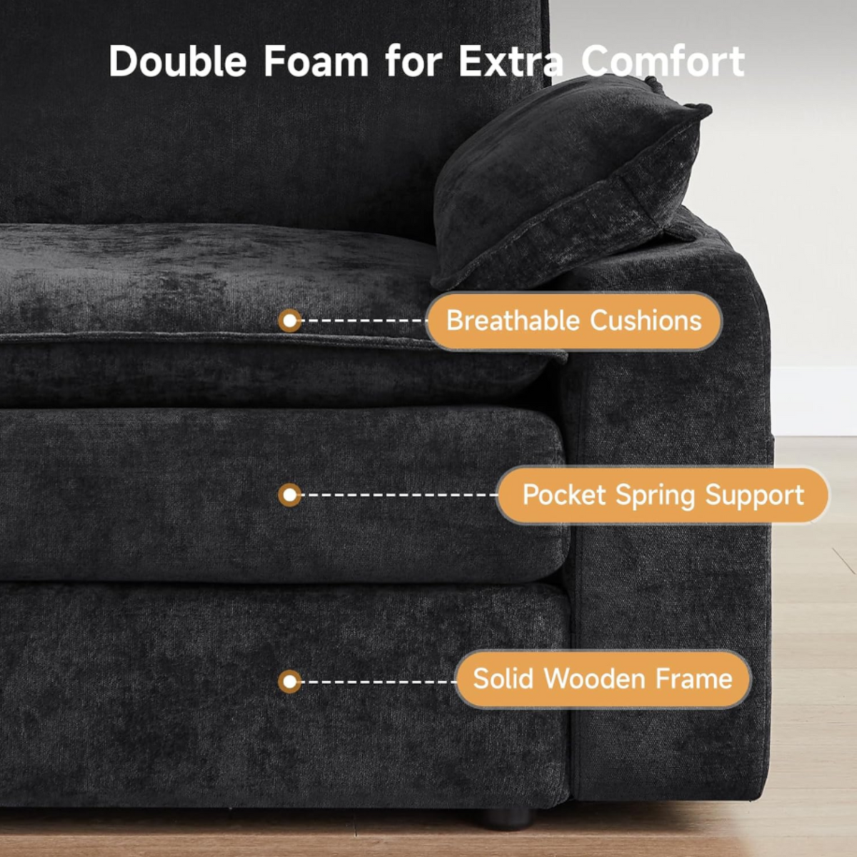 119 Inch Modular L-Shaped Chenille Sectional Sofa