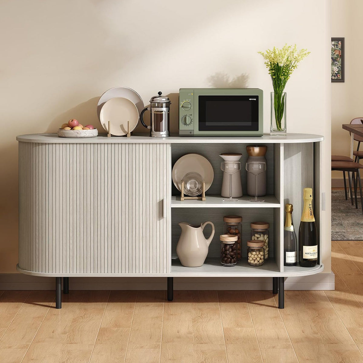 55 Inch Sideboard Buffet with Tambour Door