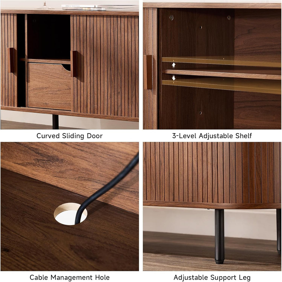 86 Inch TV Stand with Sliding Doors and Charging Station