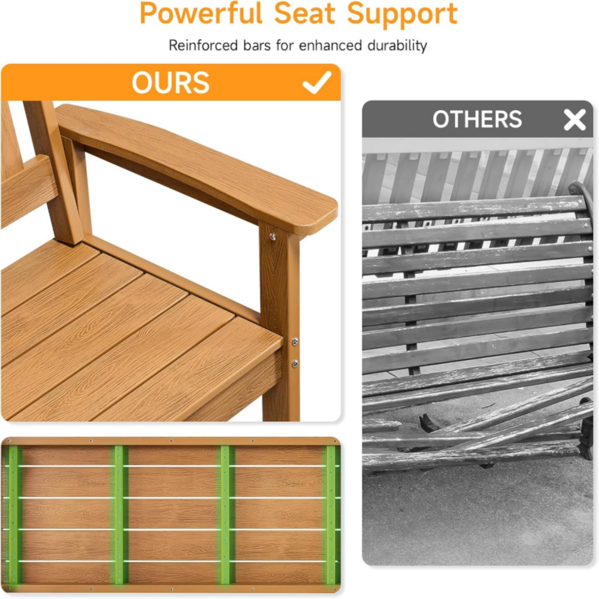 2-Person HDPS Outdoor Garden Bench, 800 lb
