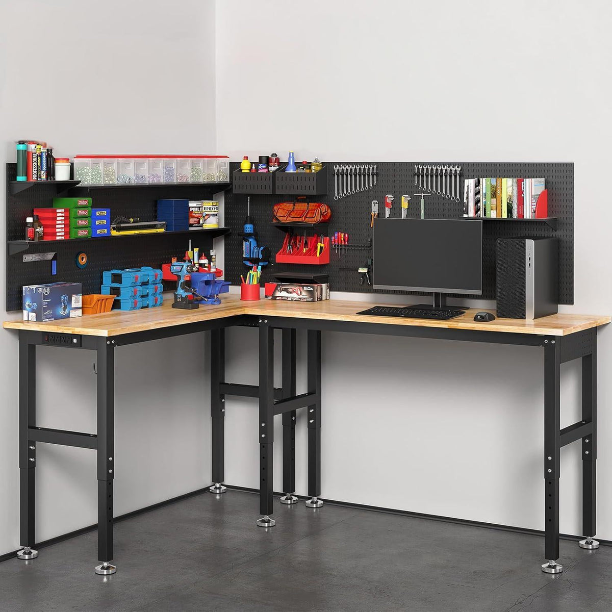 Height-Adjustable Workbench with Power Outlets