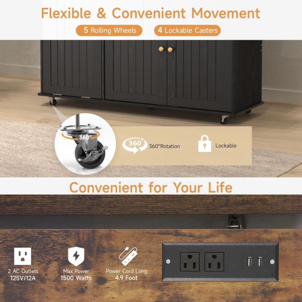 Kitchen Island Cart with Trash Can Storage on Wheels