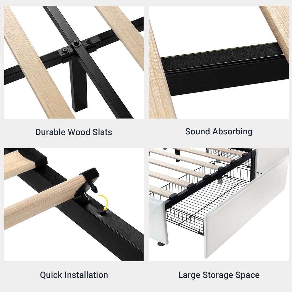 Faux Leather Bed Frame with 4 Storage Drawers