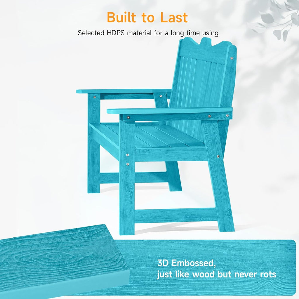 Weatherproof Patio Garden Bench with Wide Armrests