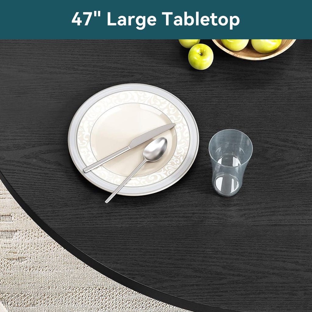 Round Farmhouse Dining Table for 4 to 6 with Storage