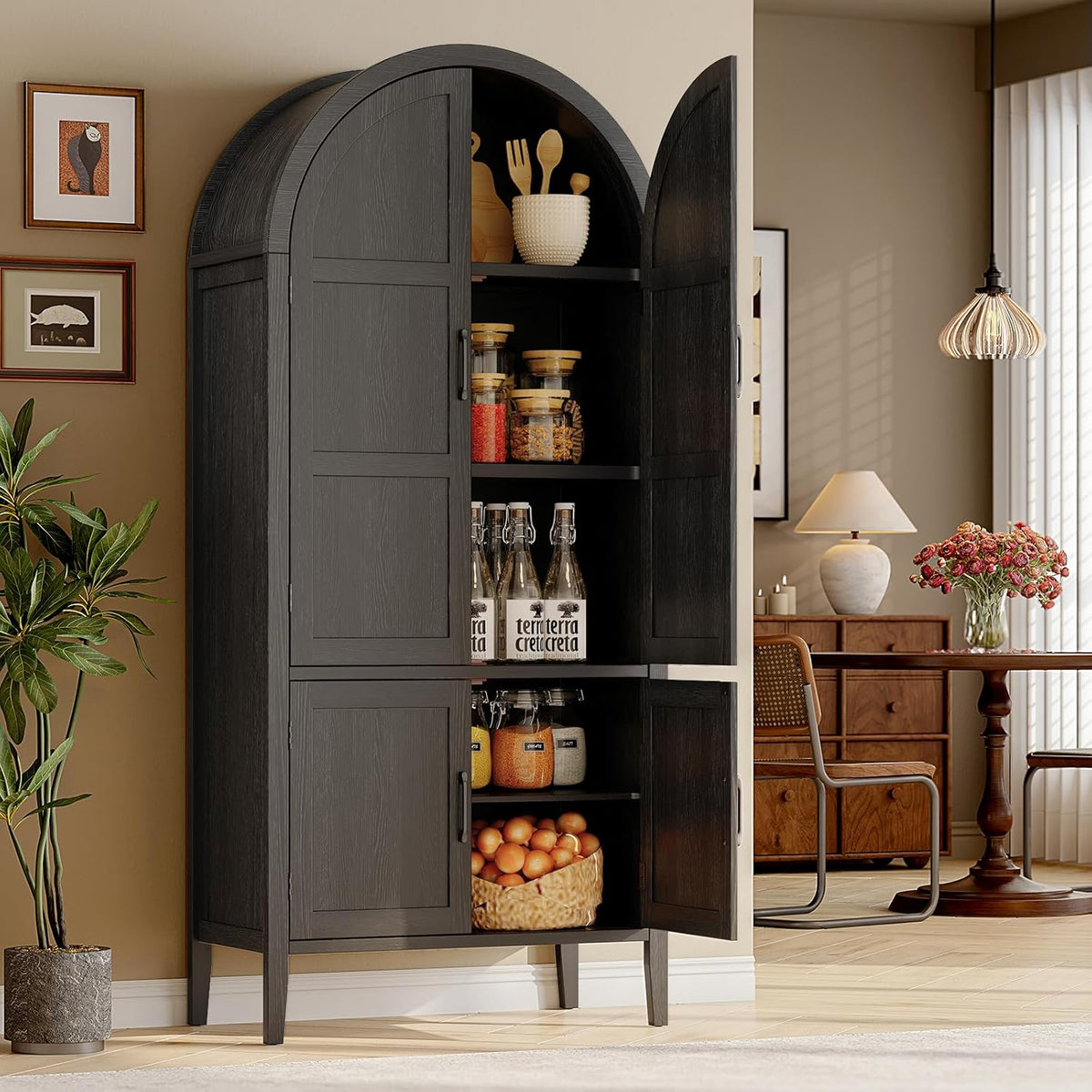 71 Inch Arched Kitchen Pantry Cabinet with Doors