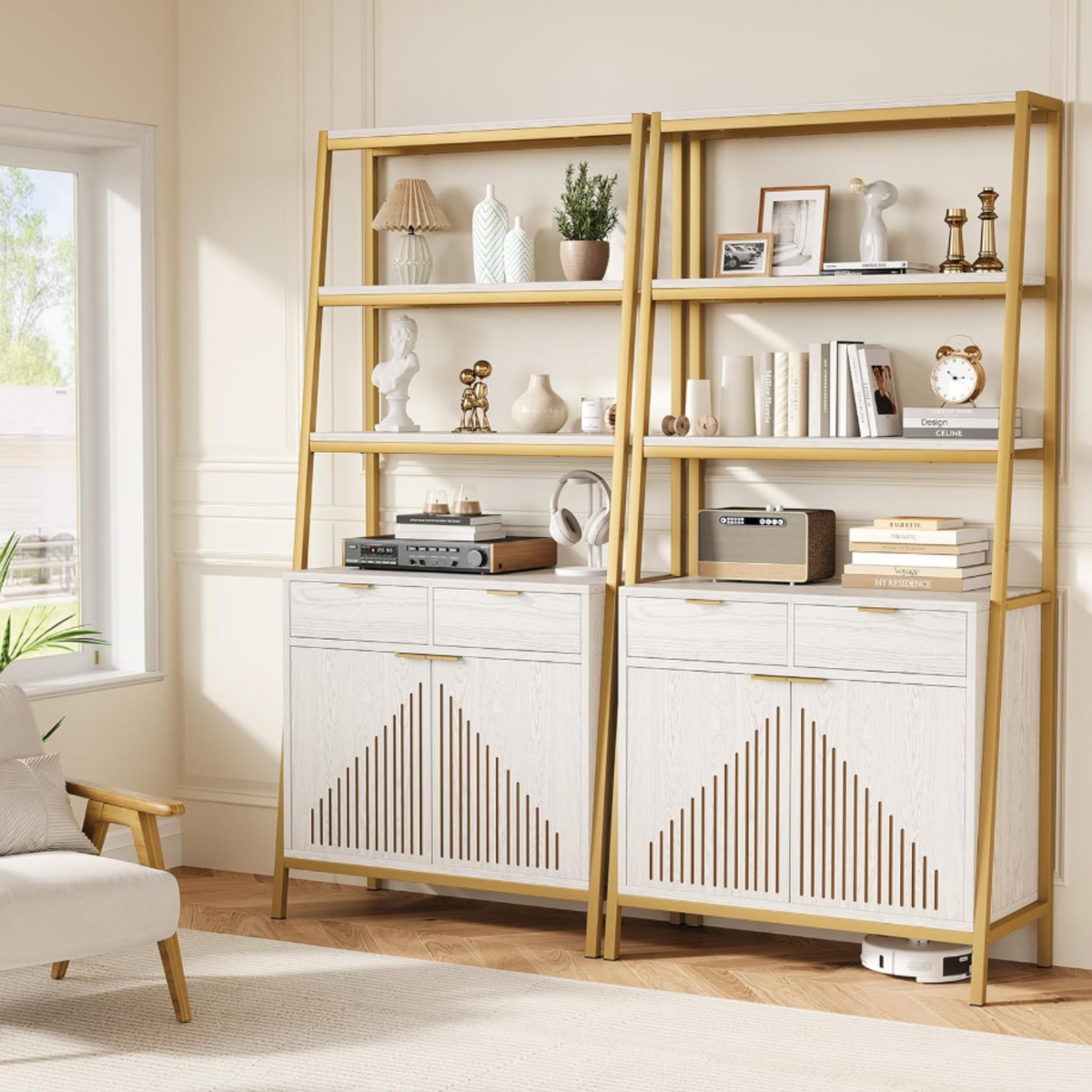 69 Inch 6-Tier Tall Bookcase with 2 File Drawers