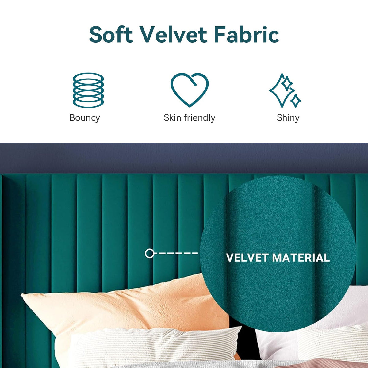 Velvet Platform Bed Frame with Tufted Headboard
