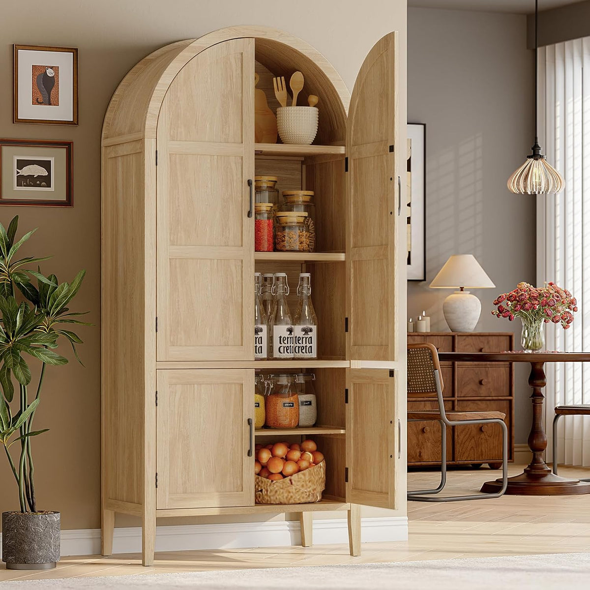 71 Inch Arched Kitchen Pantry Cabinet with Doors