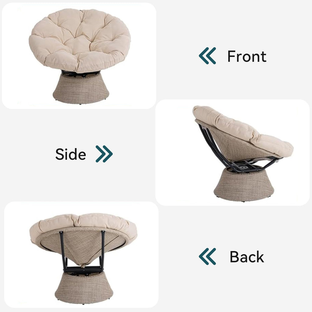 Oversized Papasan Chair with Cushion, 360° Swivel