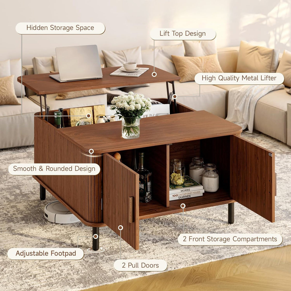 31.5 Inch Square Lift-Top Coffee Table with Storage
