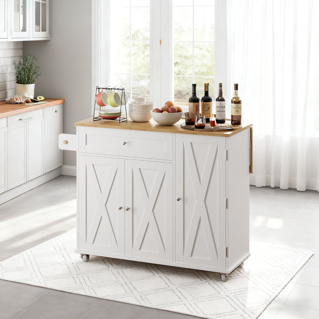 Rolling Kitchen Island Cart with Drop Leaf
