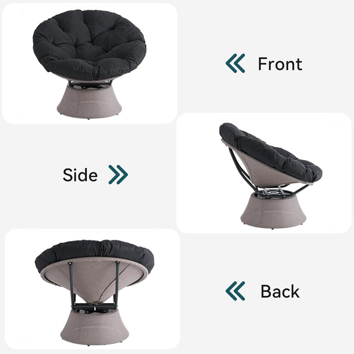 Oversized Papasan Chair with Cushion, 360° Swivel