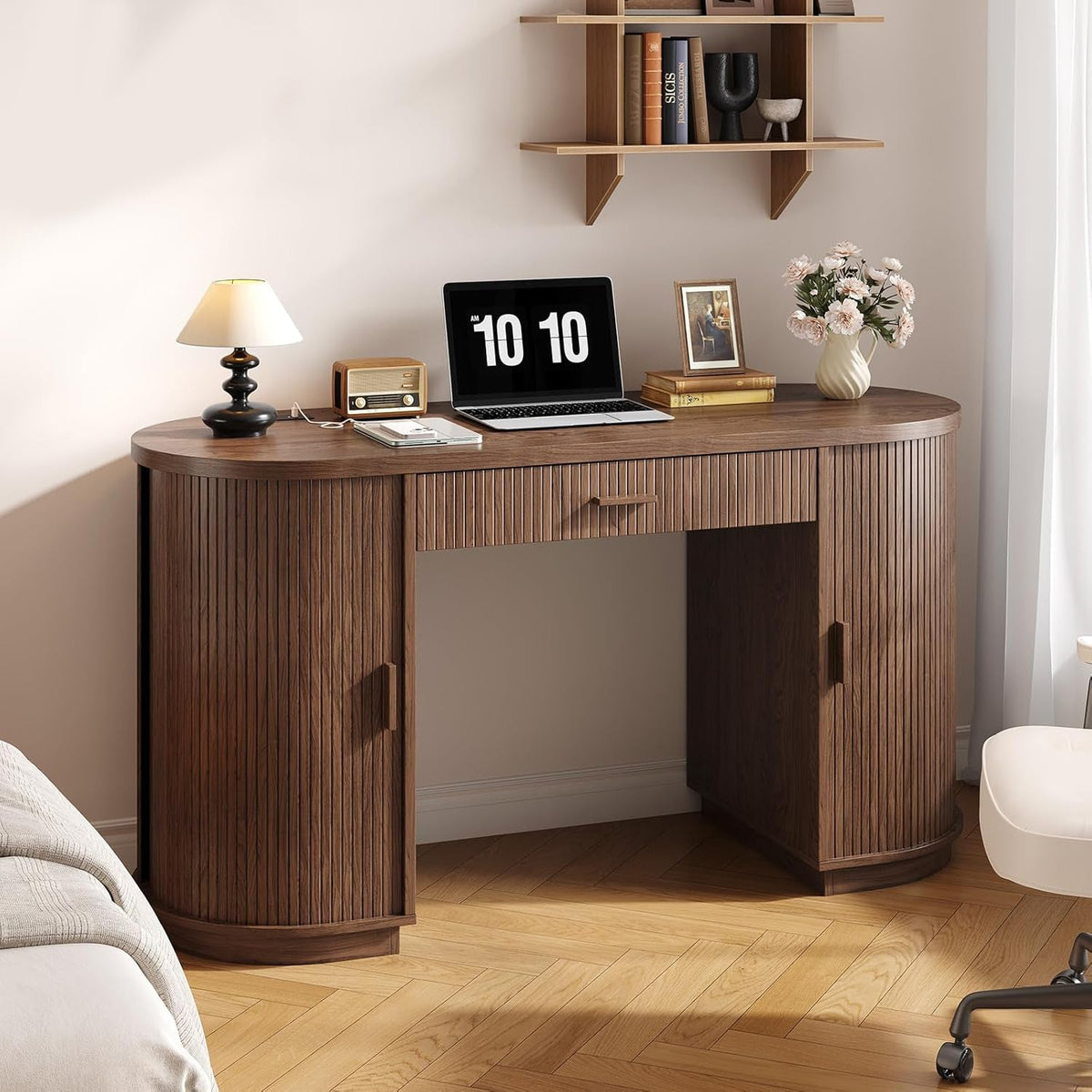 58 in Wood Executive Desk with Drawers and Charging