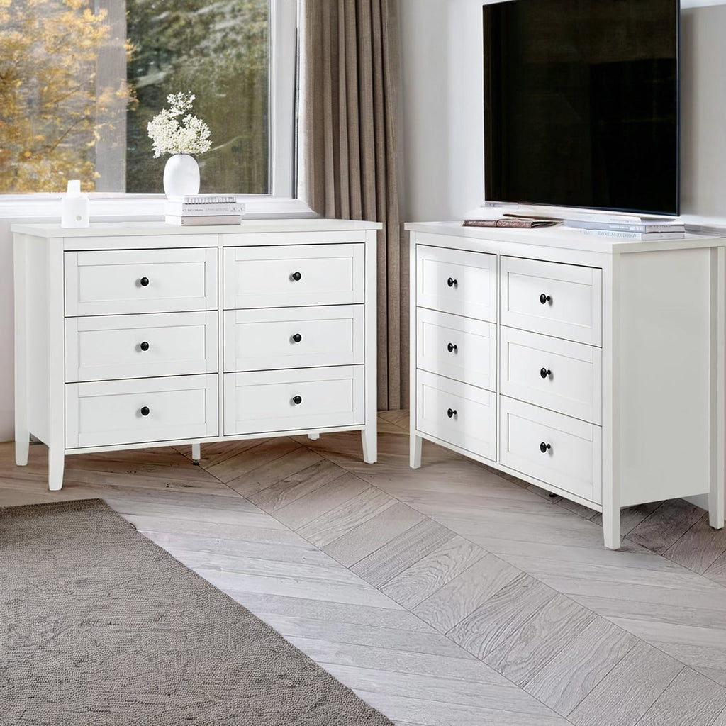 Traditional White 6 Drawer Dresser