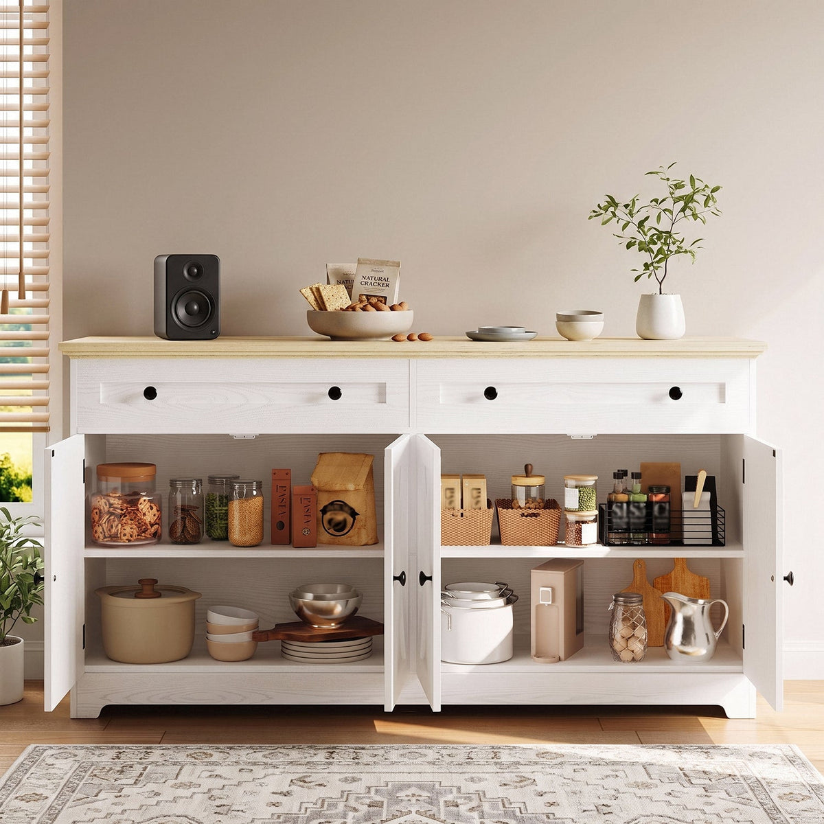 59 Inch Buffet Cabinet with 4 Doors and 2 Drawers