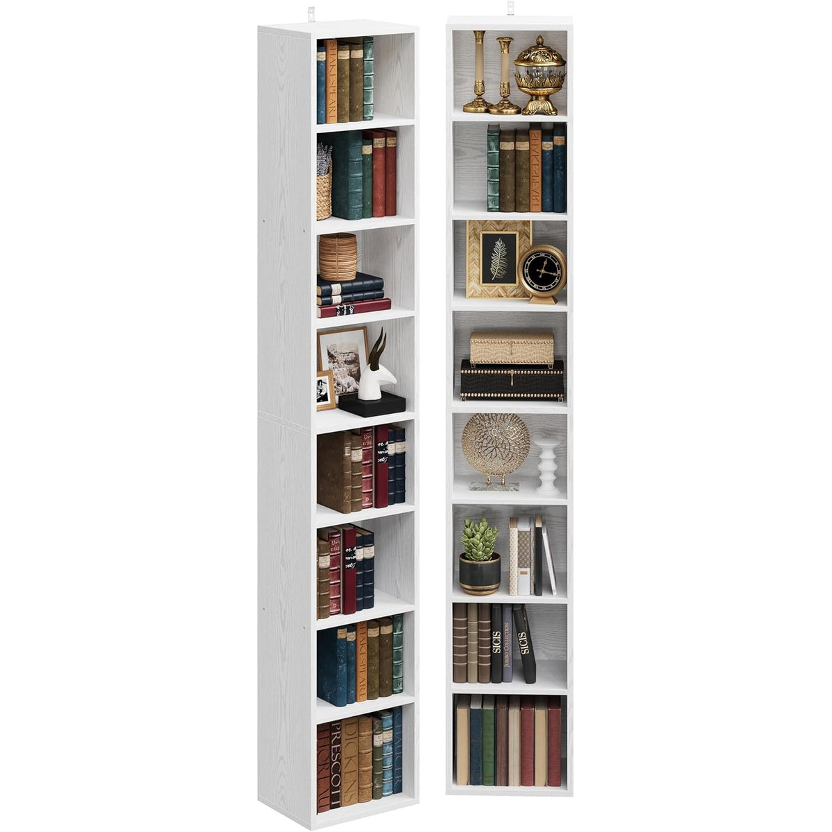 71-Inch Tall Narrow Bookshelf Set of 2, 8-Tier