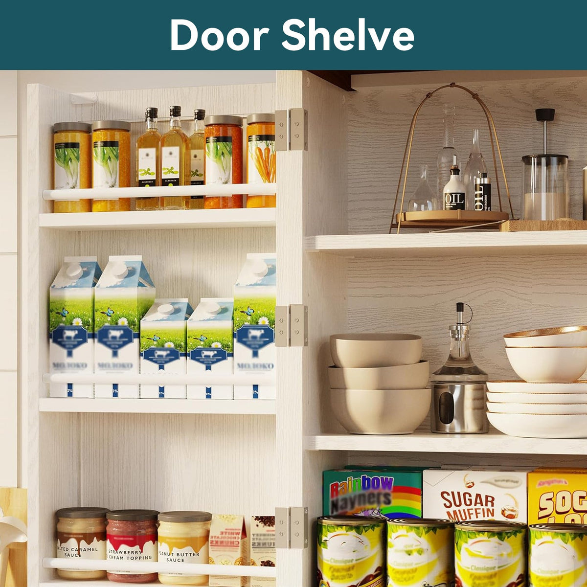 72 Inch Farmhouse Kitchen Pantry with 6 Hanging Shelves