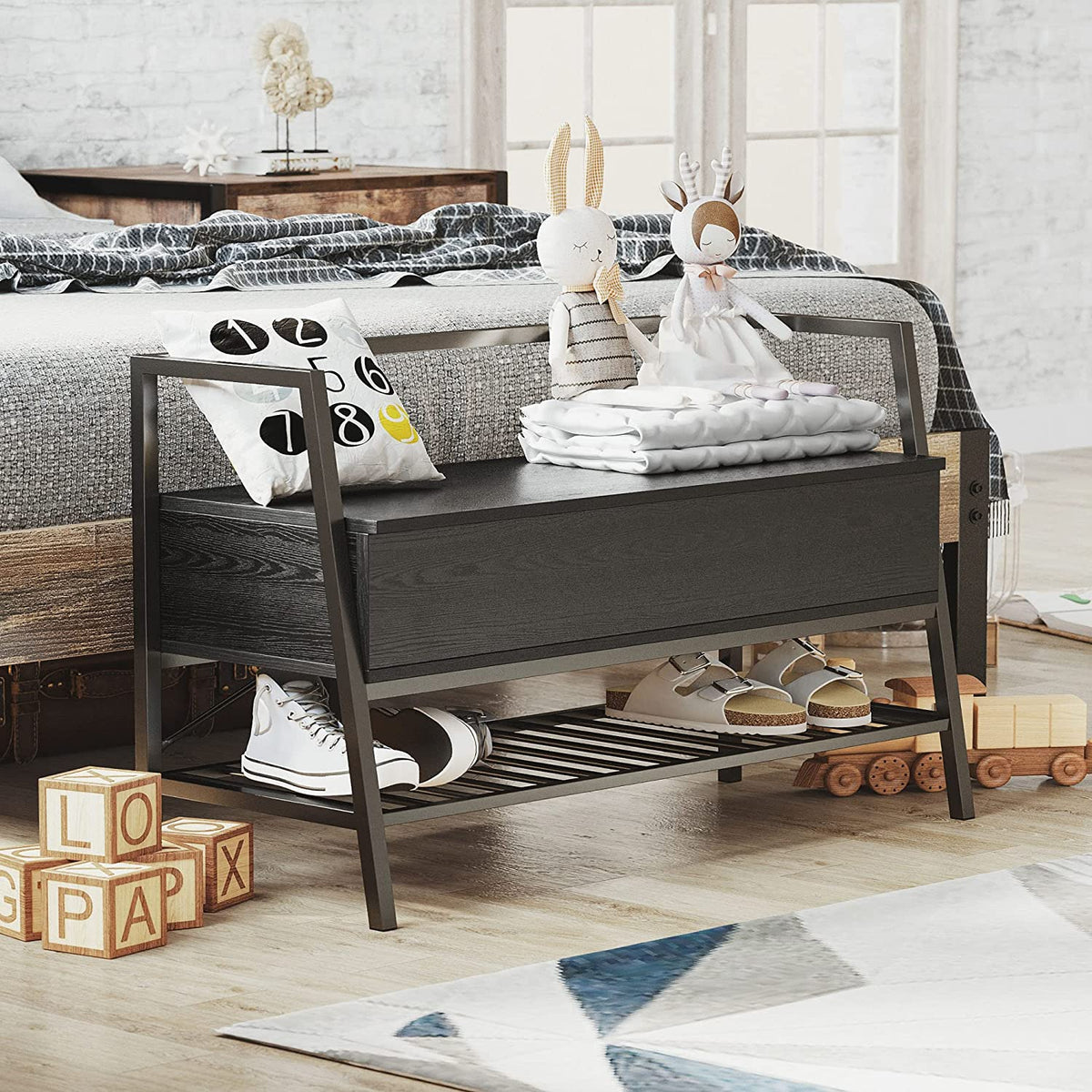 Entryway Shoe Bench with Rack and Storage Box